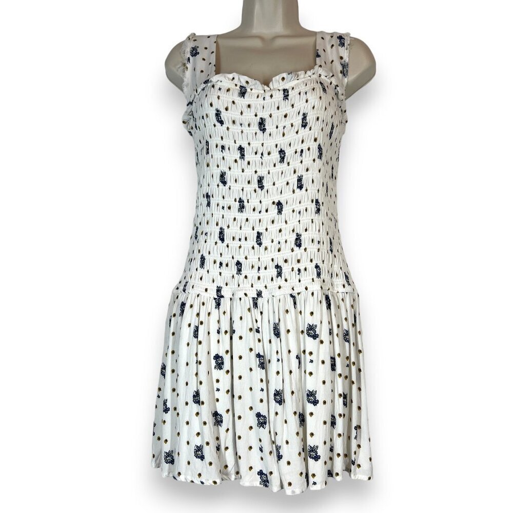 Free People White and Blue Mini Dress